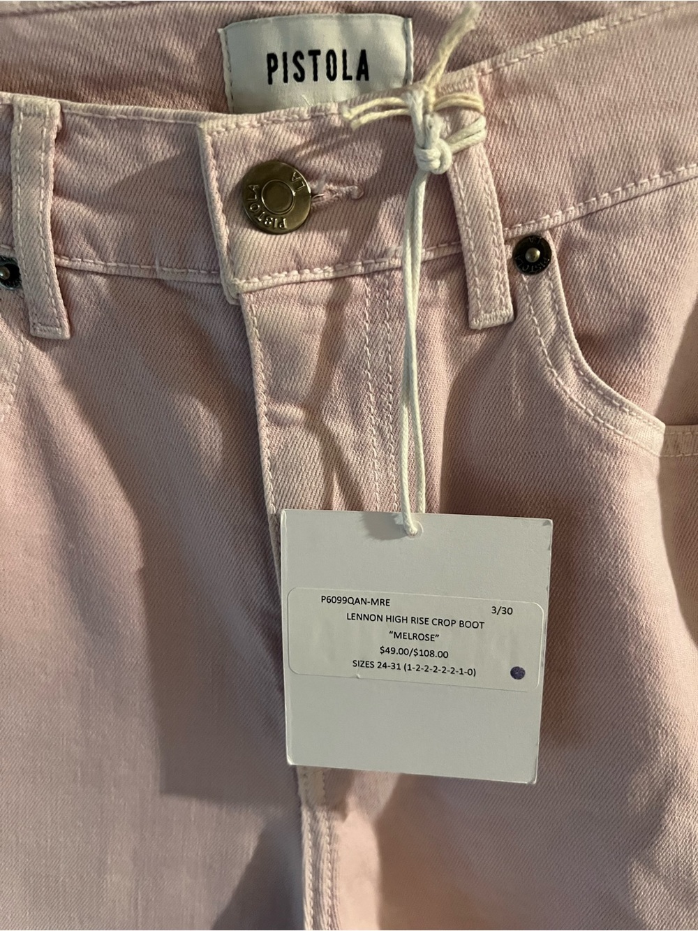 pistola Soft Pink Cropped Straight Jeans with Frayed Hem - Picture 2 of 3